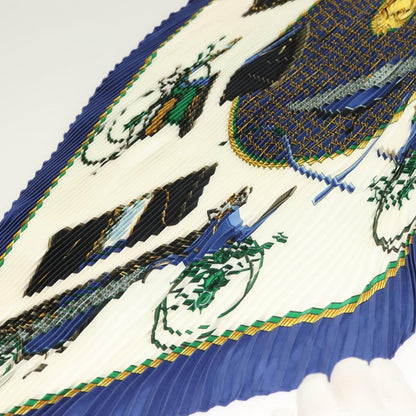 Hermes Pleated Scarf ""les Voitures A Transformation"" Silk Blue
