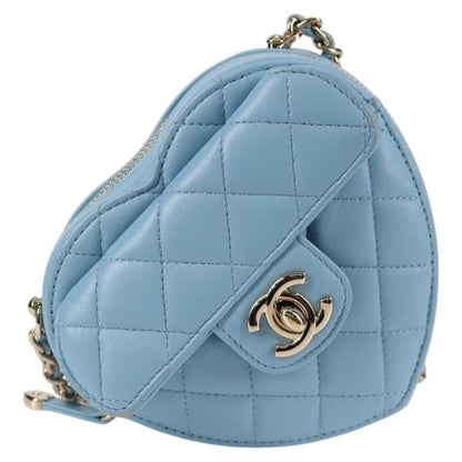 Chanel Matelasse Chain Shoulder Bag Lamb Skin Blue Gold Cc