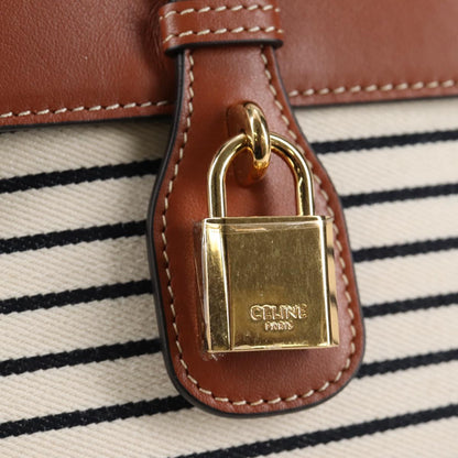 Celine Shoulder Bag Canvas Leather Brown Gold