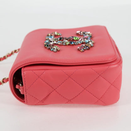 Chanel Matelasse Bijoux Chain Shoulder Bag Lamb Skin Pink Gold Cc