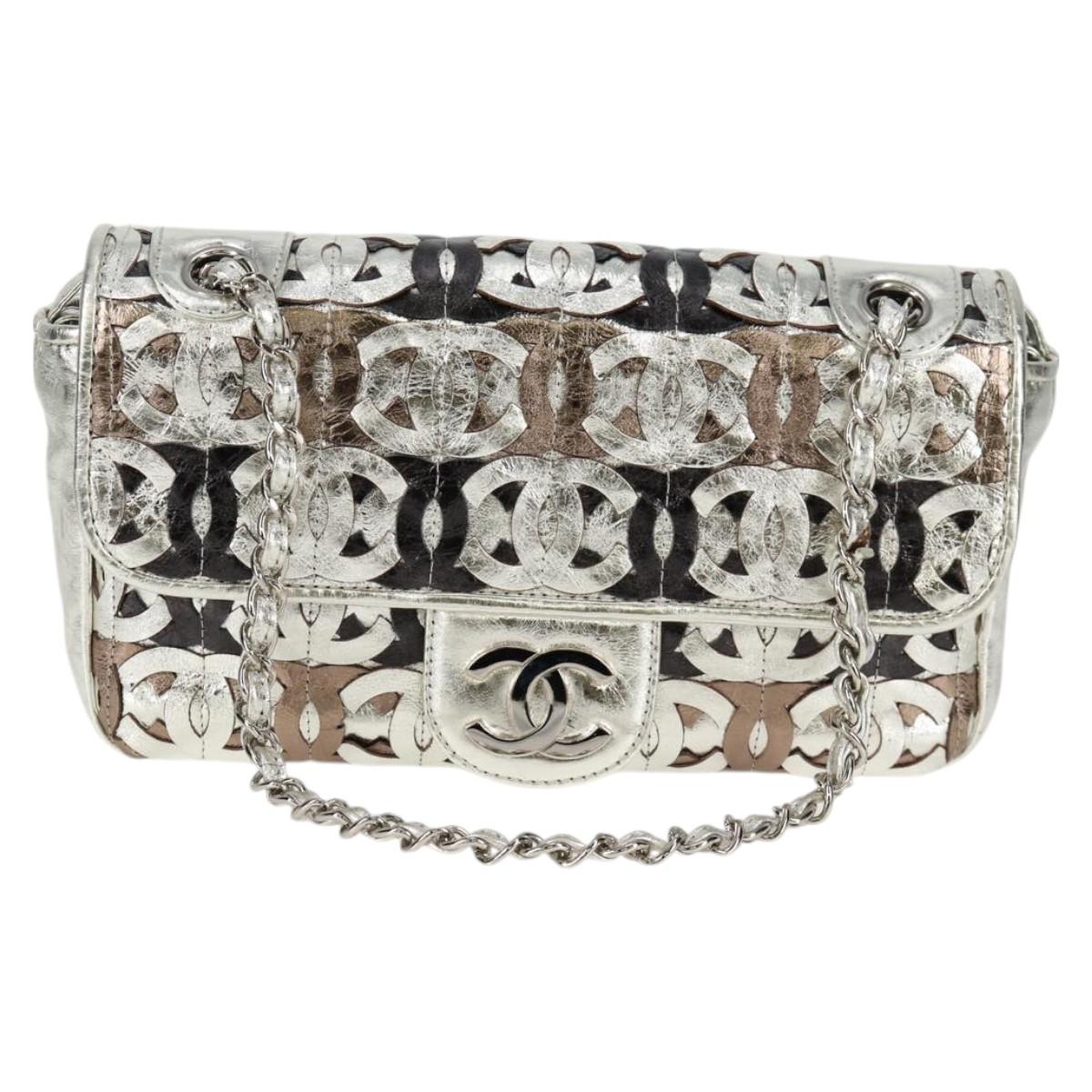 Chanel Chain Matelasse Shoulder Bag Leather Silver Cc