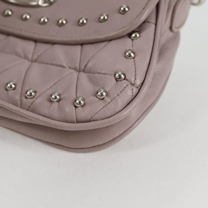 Miu Miu Studs Chain Shoulder Bag Leather Pink Silver