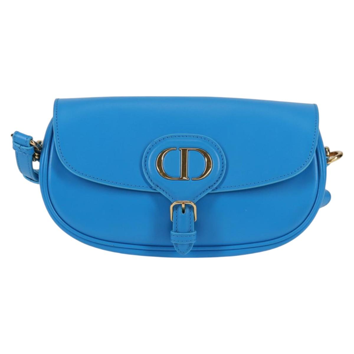 Christian Dior Bobby East West Shoulder Bag Leather Blue Gold