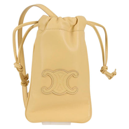 Celine Cuir Triomphe Drawstring Mobile Pouch Leather Yellow