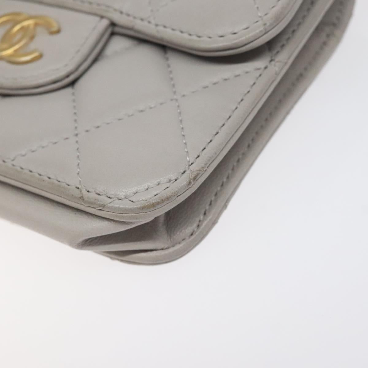 Chanel Matelasse Chain Wallet Shoulder Bag Lamb Skin Gray Gold Cc