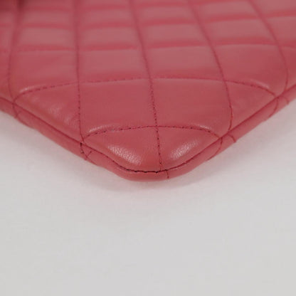 Chanel Matelasse Clutch Bag Lamb Skin Pink Silver Cc