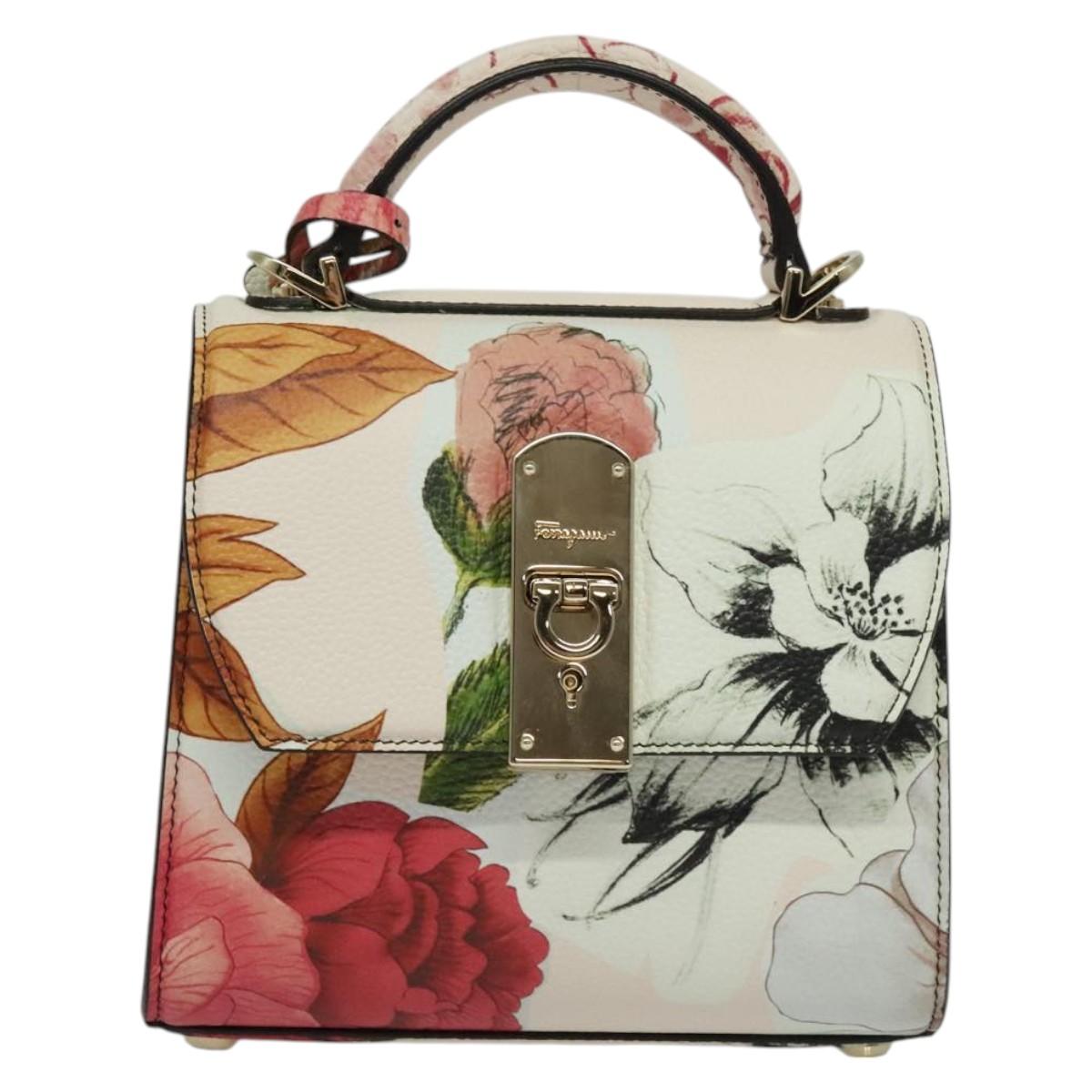 Salvatore Ferragamo Gancini Chain Hand Bag Leather 2WAY Pink Gold