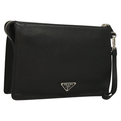 Prada Clutch Bag Leather Black Silver 2vf006