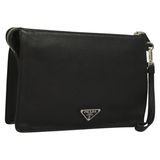 Prada Clutch Bag Leather Black Silver 2vf006