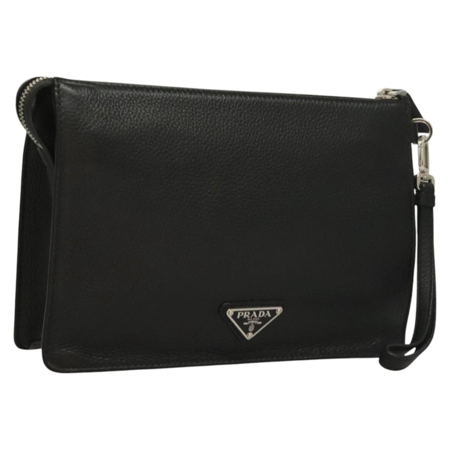 Prada Clutch Bag Leather Black Silver 2vf006