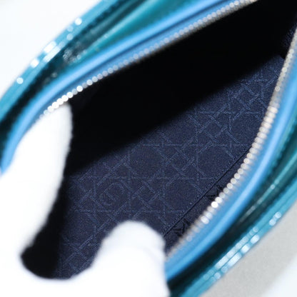Christian Dior Lady Dior Canage Hand Bag Patent 2WAY Blue Silver