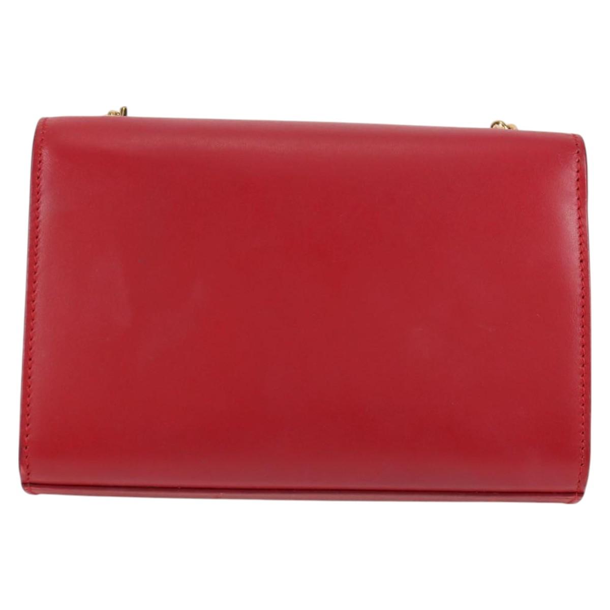 Saint Laurent Chain Shoulder Bag Leather Red Gold