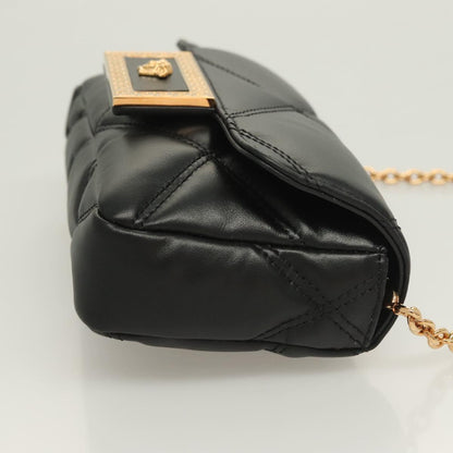 Versace Chain Shoulder Bag Leather Black Gold