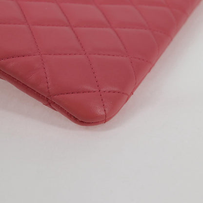 Chanel Matelasse Clutch Bag Lamb Skin Pink Silver Cc