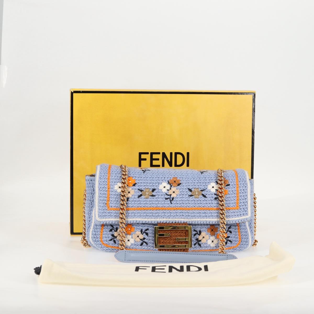 Fendi Chain Mamma Baguette Shoulder Bag Cotton 2WAY Purple Gold