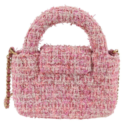 Chanel Chain Shoulder Bag Tweed Pink Gold Cc