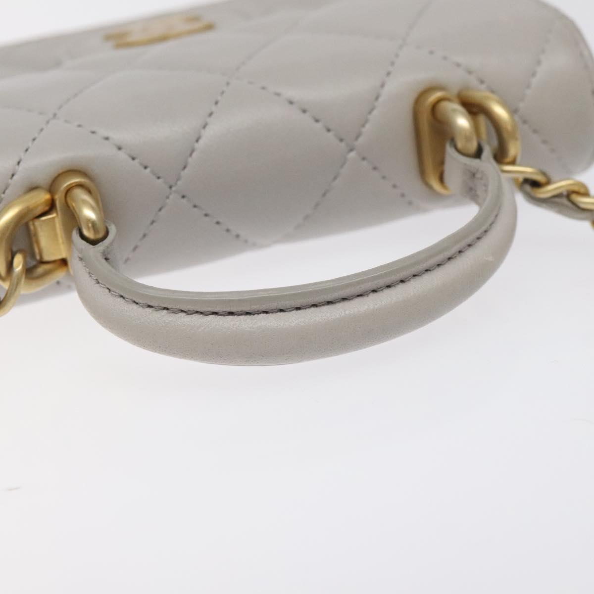 Chanel Matelasse Chain Wallet Shoulder Bag Lamb Skin Gray Gold Cc