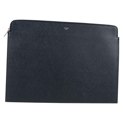 Celine Clutch Bag Leather Navy Silver 10b593-070
