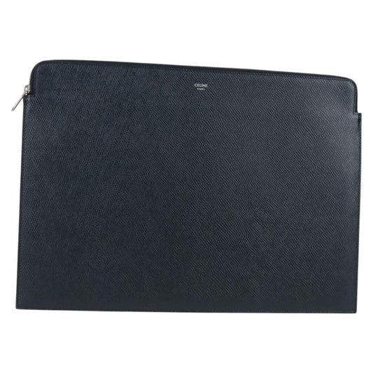 Celine Clutch Bag Leather Navy Silver 10b593-070
