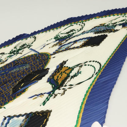 Hermes Pleated Scarf ""les Voitures A Transformation"" Silk Blue