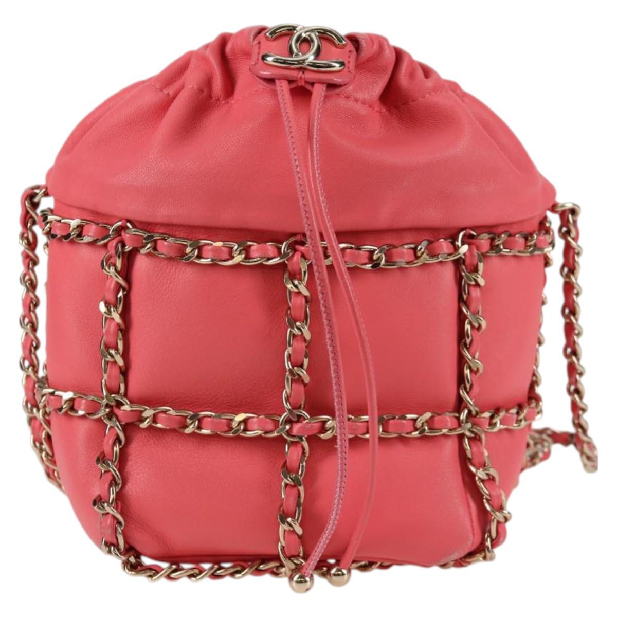 Chanel Chain Shoulder Bag Lamb Skin Pink Gold Cc