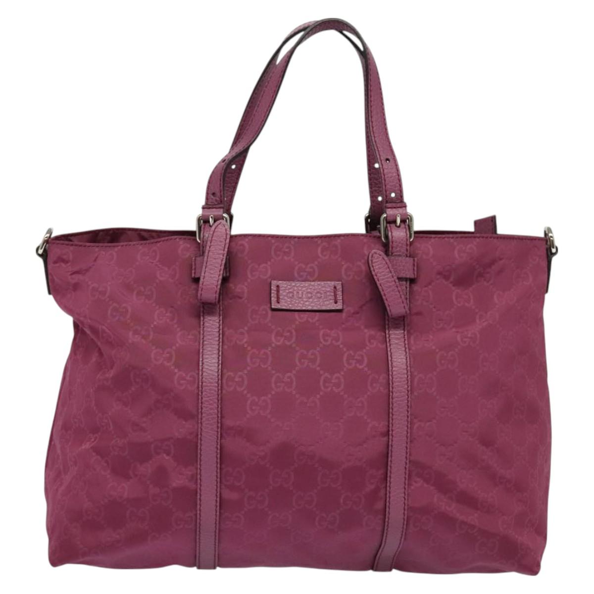 Gucci Gg Canvas Guccissima Hand Bag Nylon 2WAY Pink Silver 387067
