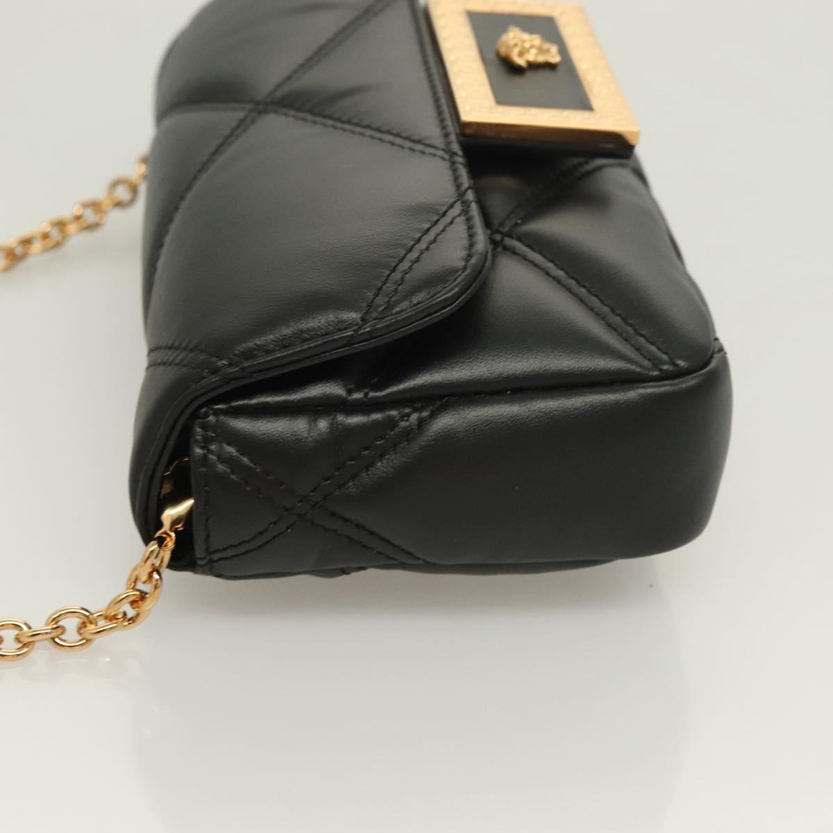 Versace Chain Shoulder Bag Leather Black Gold