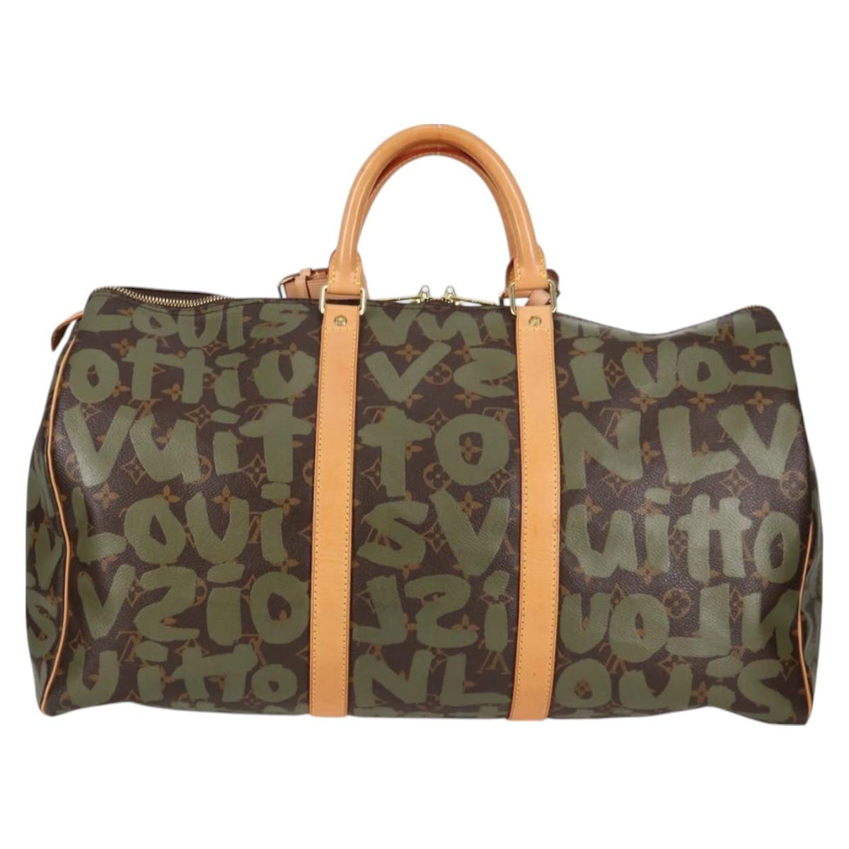 Louis Vuitton Monogram Graffiti Keepall 50 Boston Bag Khaki M92196