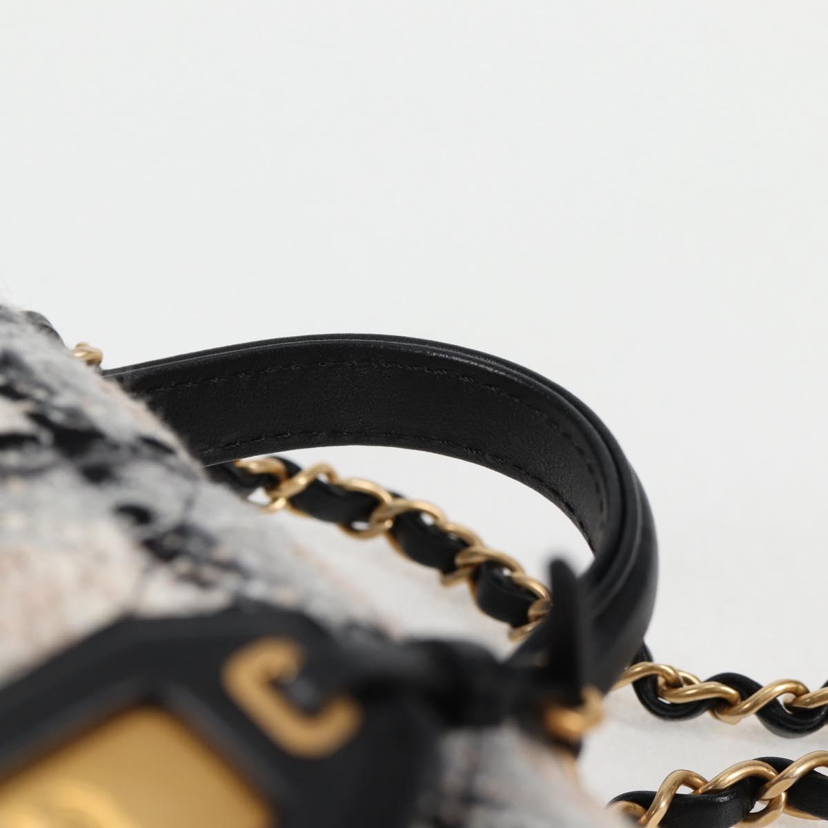 Chanel Matelasse Chain Hand Bag Tweed 2WAY White Gold Cc