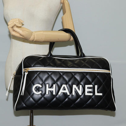 Chanel Matelasse Boston Bag Calf Skin Black Cc