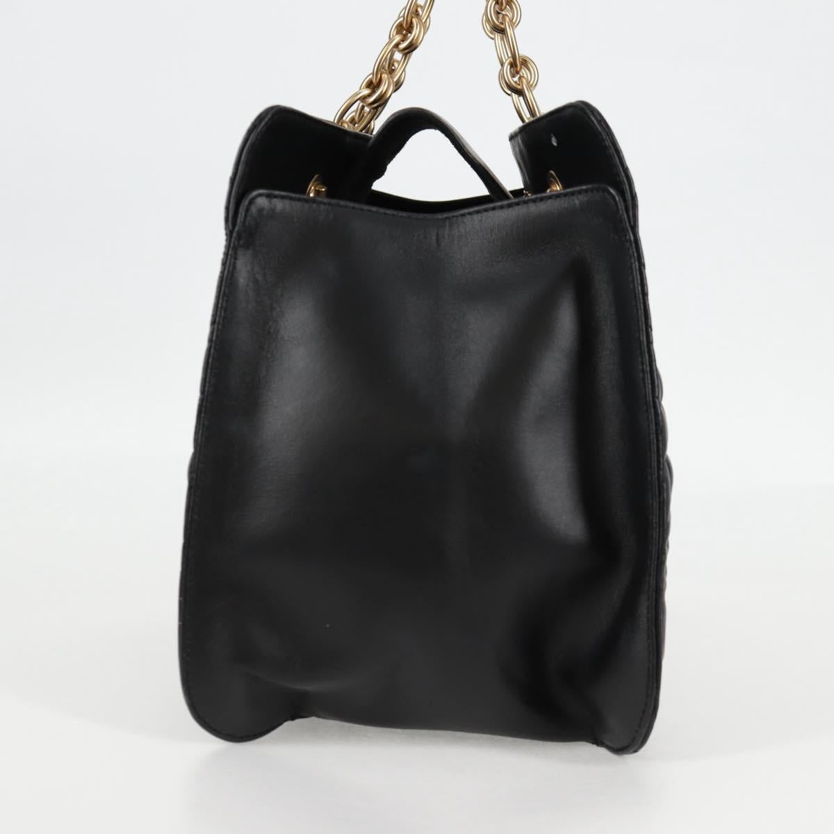 Salvatore Ferragamo Chain Tote Bag Leather Black Gold