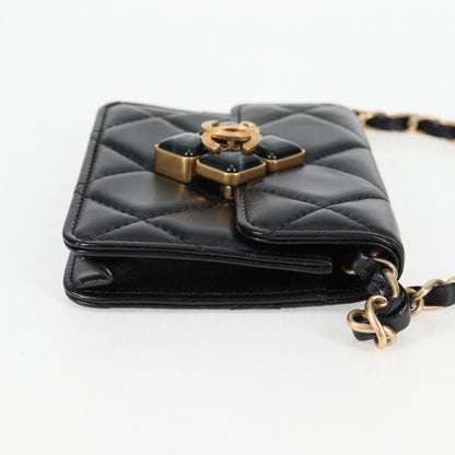 Chanel Matelasse Chain Pouch Shoulder Bag Lamb Skin Black Gold Cc