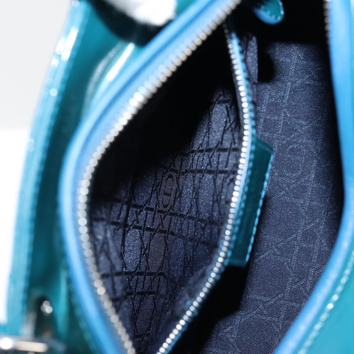 Christian Dior Lady Dior Canage Hand Bag Patent 2WAY Blue Silver