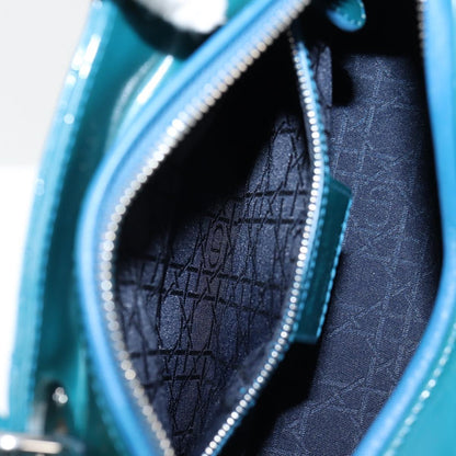 Christian Dior Lady Dior Canage Hand Bag Patent 2WAY Blue Silver