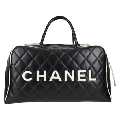 Chanel Matelasse Boston Bag Calf Skin Black Cc