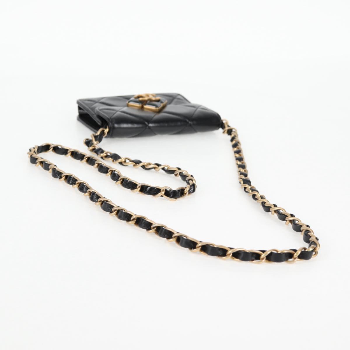 Chanel Matelasse Chain Pouch Shoulder Bag Lamb Skin Black Gold Cc