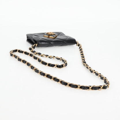 Chanel Matelasse Chain Pouch Shoulder Bag Lamb Skin Black Gold Cc