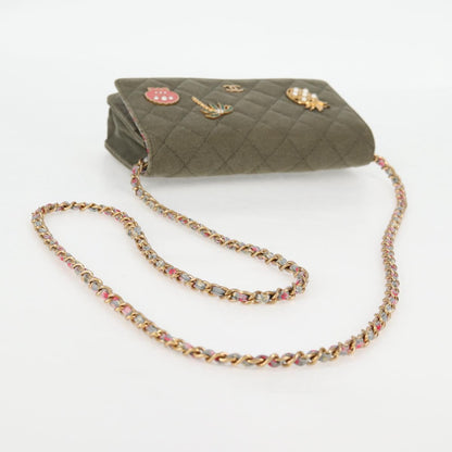Chanel Matelasse Chain Shoulder Bag Canvas Green Gold Cc