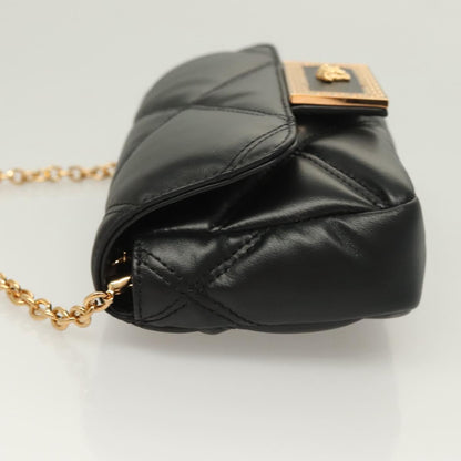 Versace Chain Shoulder Bag Leather Black Gold
