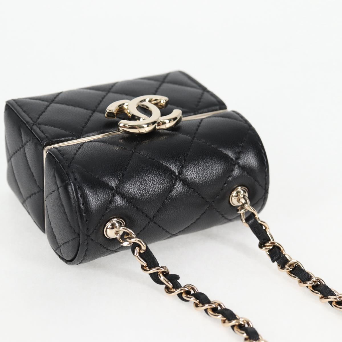 Chanel Matelasse Chain Shoulder Bag Lamb Skin Black Gold Cc