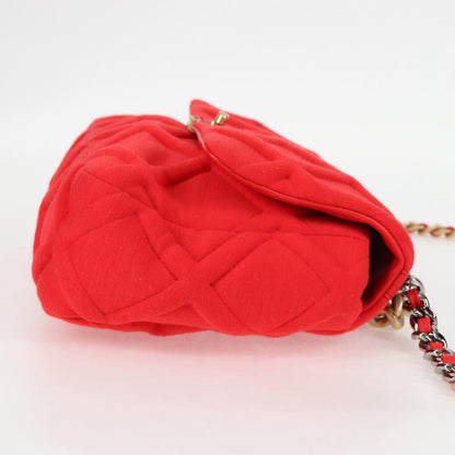 Chanel Chain Shoulder Bag Cotton 2WAY Red Gold Silver Cc