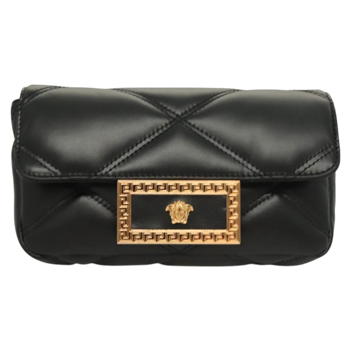 Versace Chain Shoulder Bag Leather Black Gold