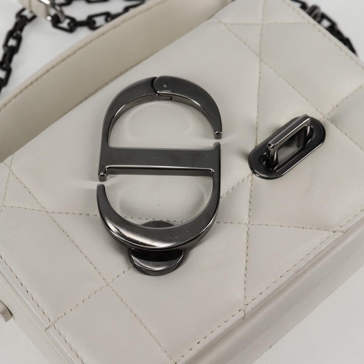Christian Dior Chain Shoulder Bag Leather 2WAY White Silver