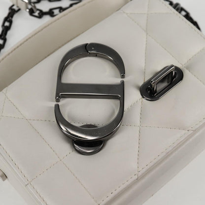 Christian Dior Chain Shoulder Bag Leather 2WAY White Silver