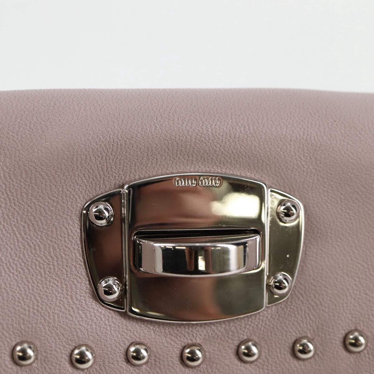 Miu Miu Studs Chain Shoulder Bag Leather Pink Silver