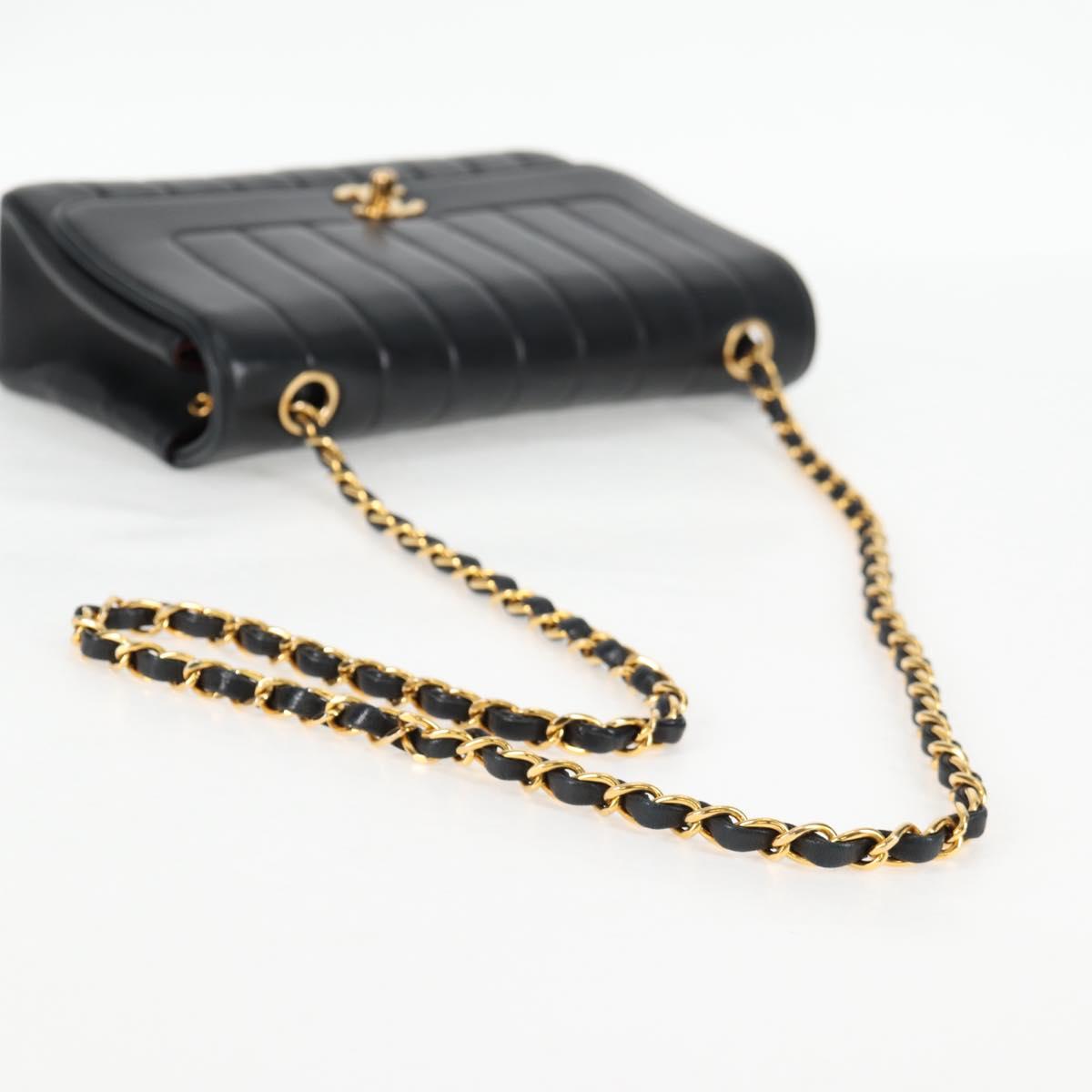 Chanel Mademoiselle Chain Shoulder Bag Lamb Skin Black Gold Cc