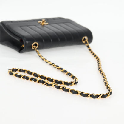 Chanel Mademoiselle Chain Shoulder Bag Lamb Skin Black Gold Cc