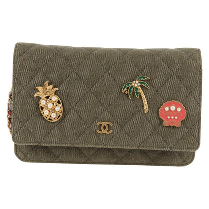 Chanel Matelasse Chain Shoulder Bag Canvas Green Gold Cc