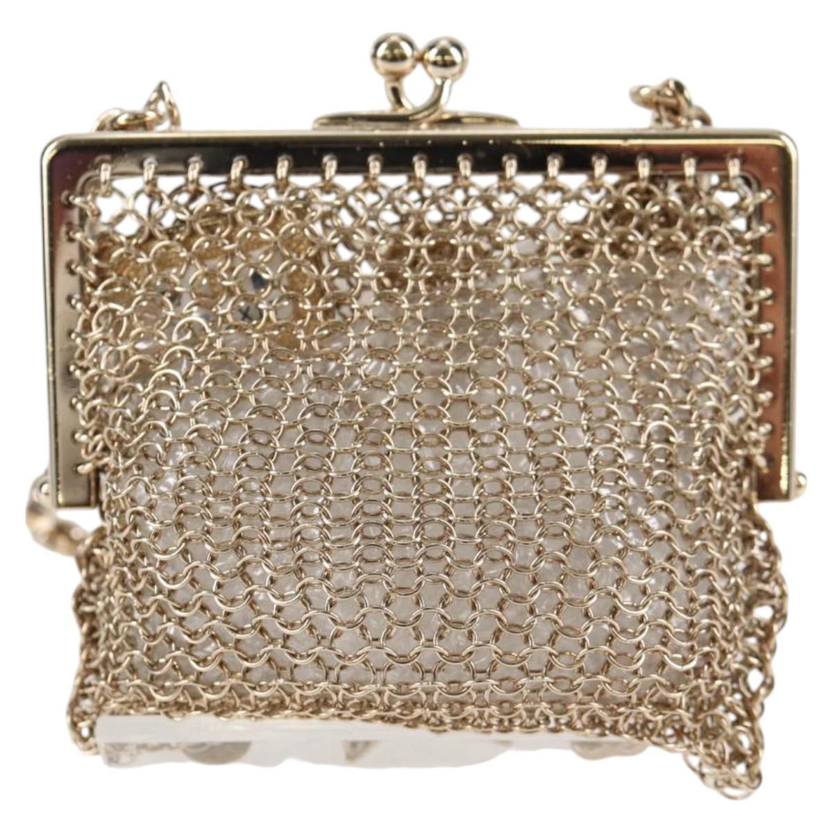 Chanel Camellia Coco Mark Chain Pouch Metal Gold Ap2890 Cc