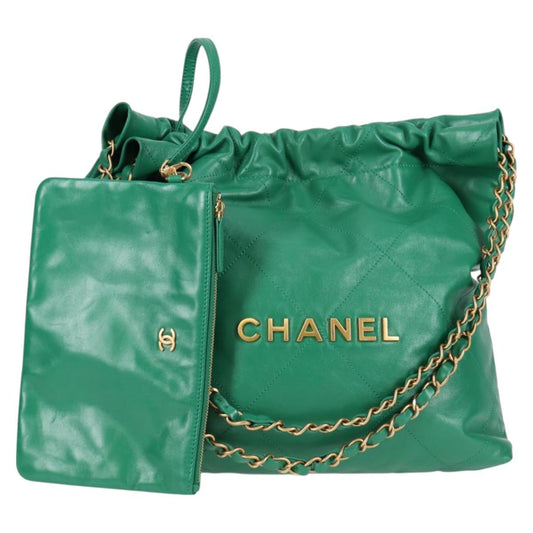 Chanel Chain Chanel 22 Shoulder Bag Lamb Skin Green Gold Cc
